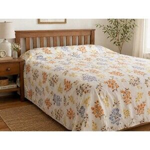 Vintage Sears Perma Prest Full Flat Sheet Floral 70s Retro Percale Cottagecore B
